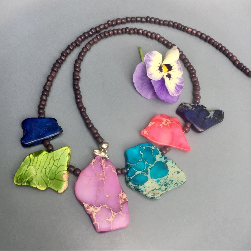 Artisan multicolor genuine stone necklace